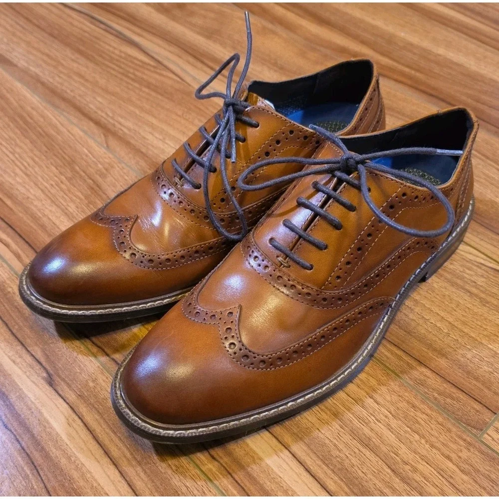 Mens Vince Camuto Lazzarp Black Leather Wingtip Comfort Casual Oxfords Size 8 M